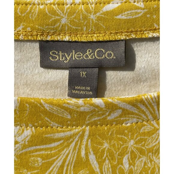 Style & Co Womens 1X Yellow Floral Print Essential Elbow Sleeve Tee Shirt - Picture 5 of 7